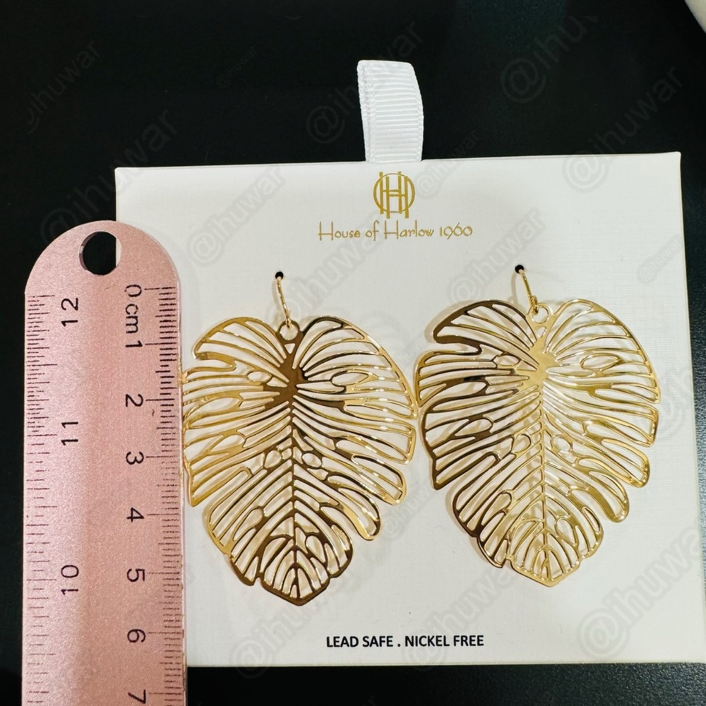 HOUSE OF HARLOW 1960 Gold Tone Palm Leaf Dangle Earrings - Picture 10 of 13